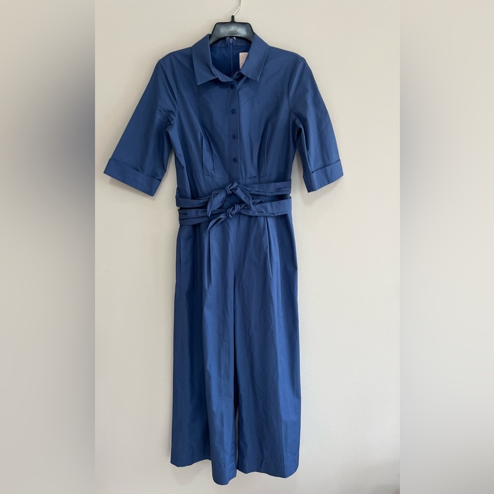 Gal Meets Glam Collection Sawyer Dual-Tie Wide-Leg Cropped Jumpsuit, Blue, 4 - Picture 3 of 12